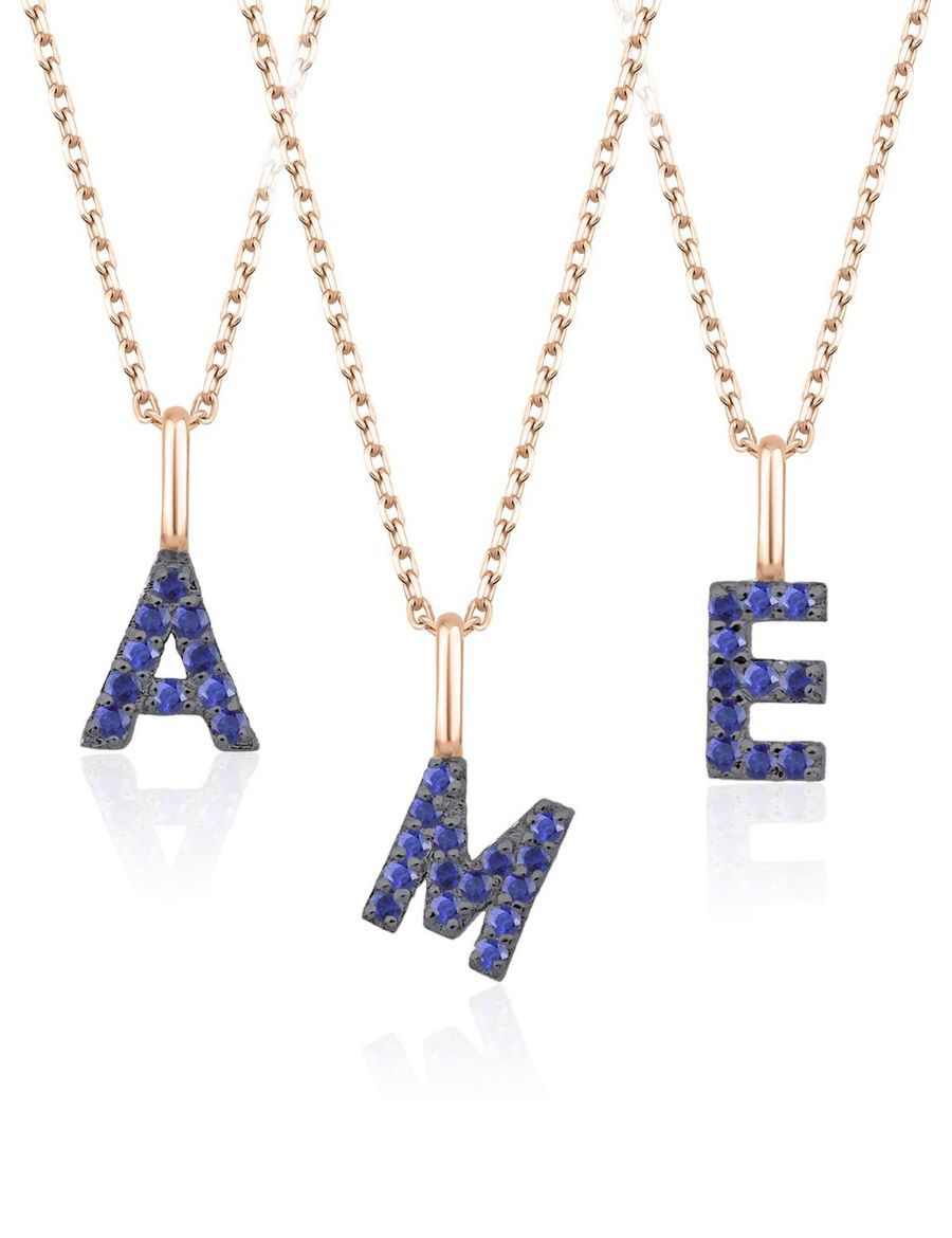 Doğal Safir Harf Kolye / Küçük Boy resmi