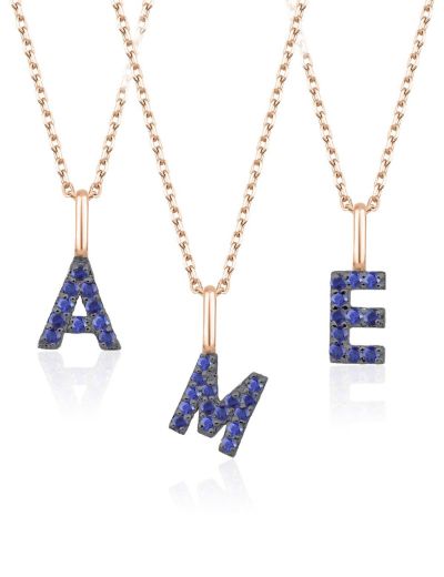 Doğal Safir Harf Kolye / Küçük Boy resmi