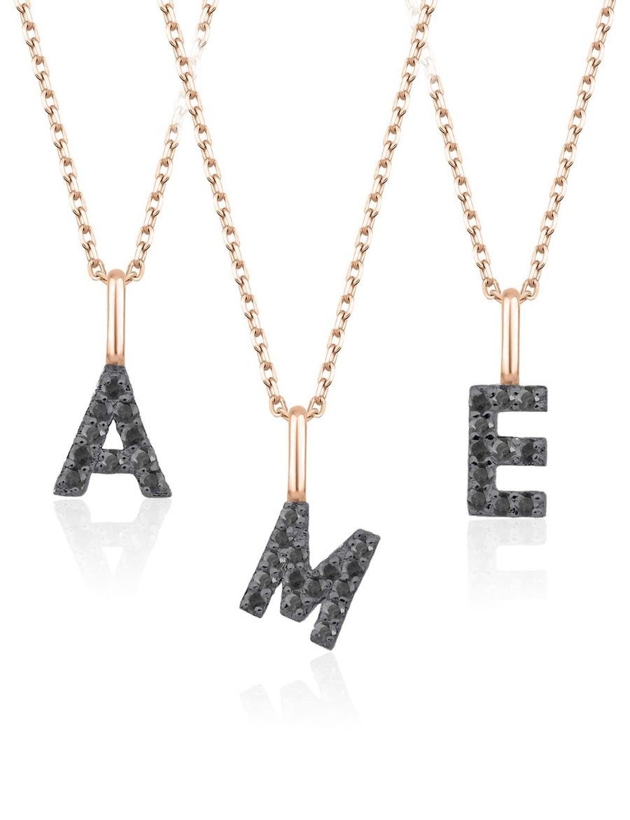 Siyah Pırlanta Harf Kolye / Küçük Boy resmi