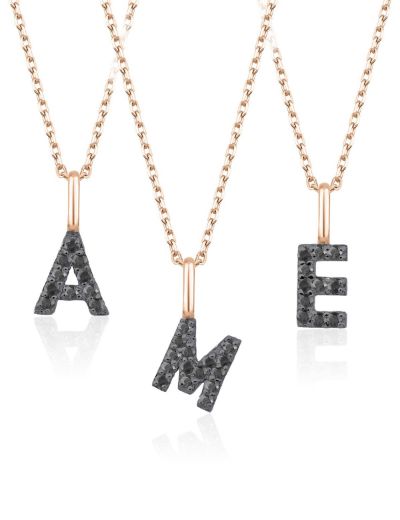 Siyah Pırlanta Harf Kolye / Küçük Boy resmi