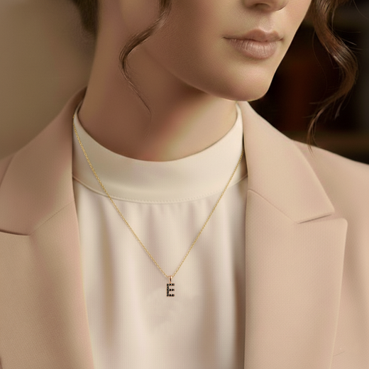 Siyah Pırlanta Harf Kolye / Küçük Boy resmi