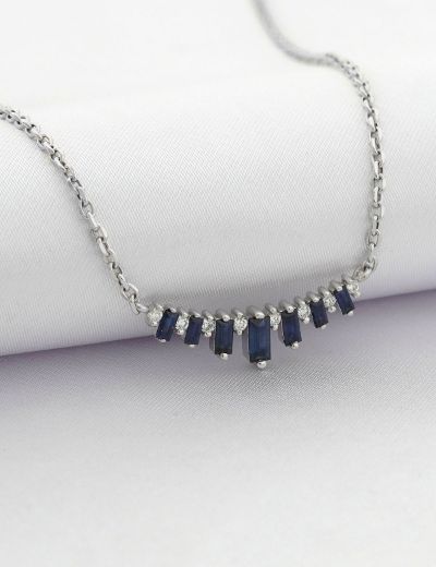 Minimal Safir Pırlanta Su Yolu Kolye resmi