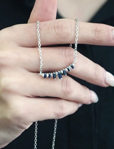 Minimal Safir Pırlanta Su Yolu Kolye resmi