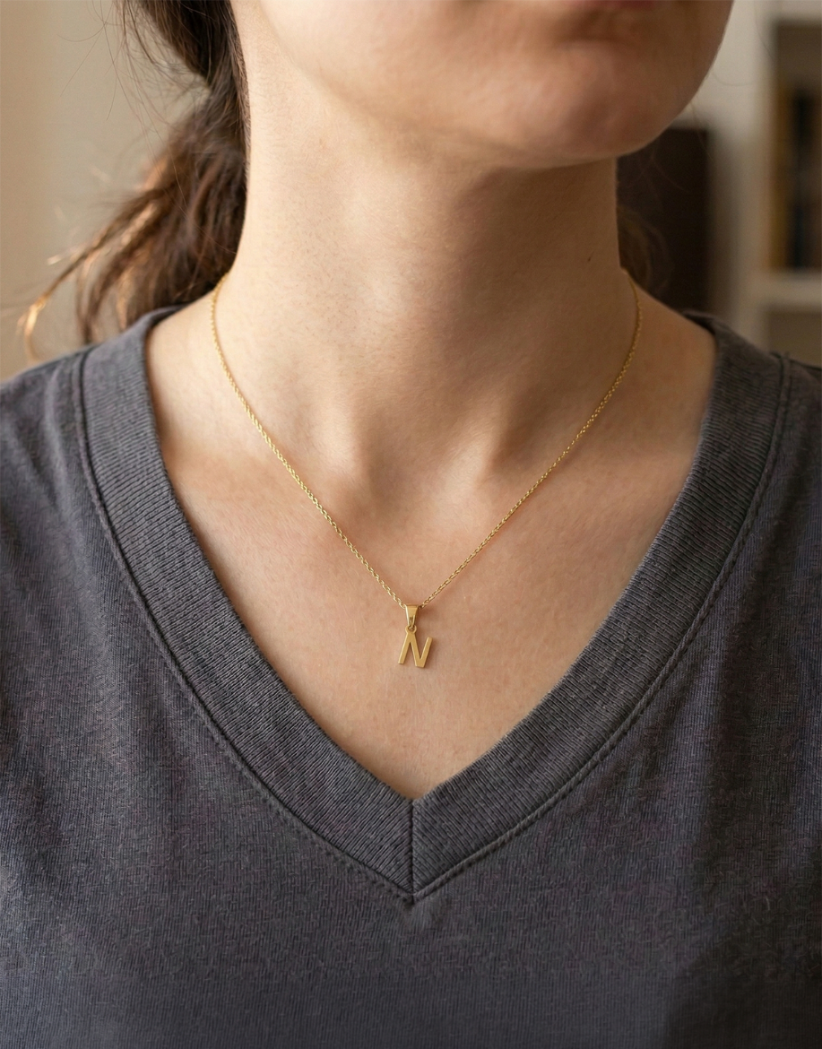 Klasik Harf Altın Kolye/14 Ayar resmi