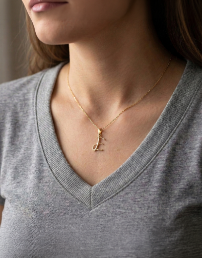 El Yazısı Harf Altın Kolye ( Majiskül Harf Kolye ) / 14 Ayar resmi