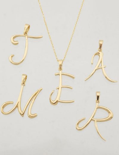 El Yazısı Harf Altın Kolye ( Majiskül Harf Kolye ) / 14 Ayar resmi