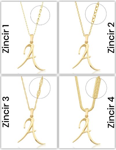 El Yazısı Harf Altın Kolye ( Majiskül Harf Kolye ) / 14 Ayar resmi