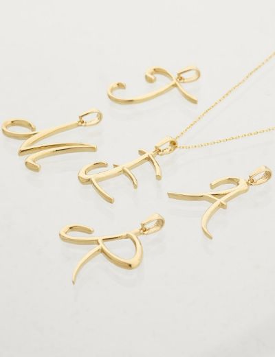 El Yazısı Harf Altın Kolye ( Majiskül Harf Kolye ) / 14 Ayar resmi