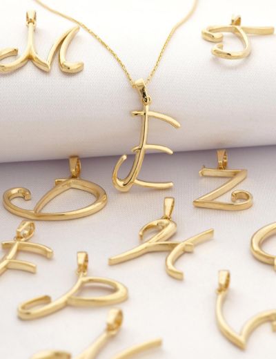 El Yazısı Harf Altın Kolye ( Majiskül Harf Kolye ) / 14 Ayar resmi