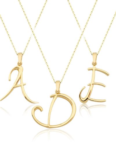 El Yazısı Harf Altın Kolye ( Majiskül Harf Kolye ) / 14 Ayar resmi