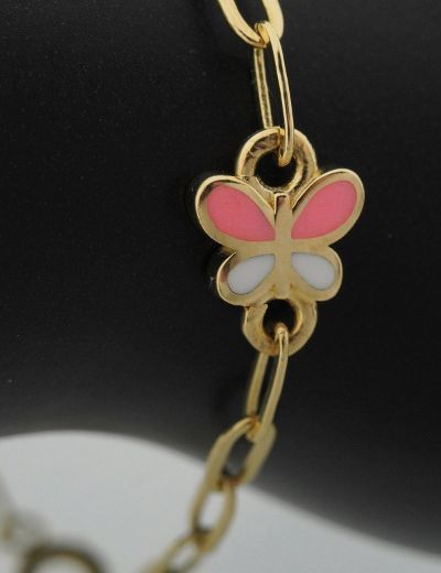 Renkli Kelebek Altın Çocuk Künye Bileklik resmi