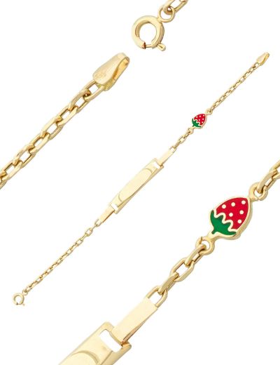 Çift Çilek Altın Çocuk Künye Bileklik resmi