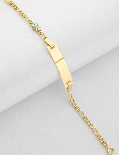 Mavi Nazar Boncuk Altın Çocuk Künye Bileklikk resmi