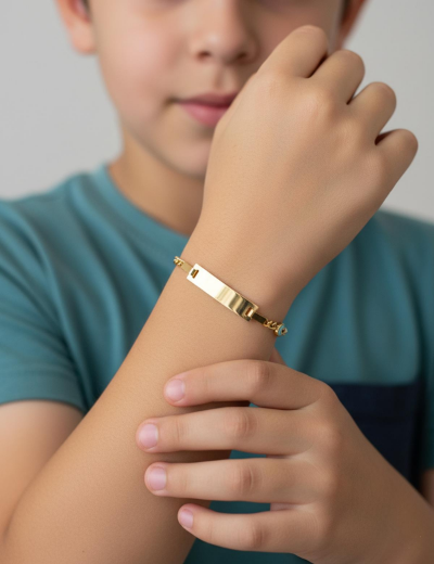 Mavi Nazar Boncuk Altın Çocuk Künye Bileklikk resmi