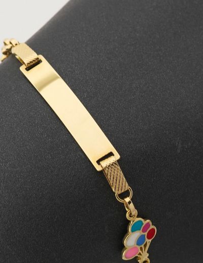 Balonlu Dörtgen Plaka Altın Çocuk Künye Bileklik resmi