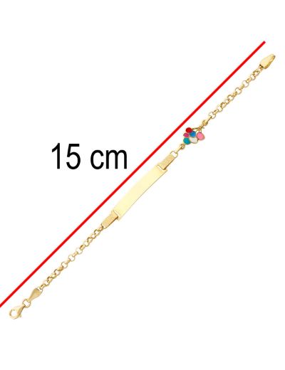 Balonlu Dörtgen Plaka Altın Çocuk Künye Bileklik resmi