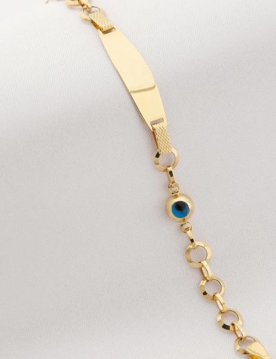 Göz Boncuğu Nazarlık Altın Çocuk Künye Bileklik resmi