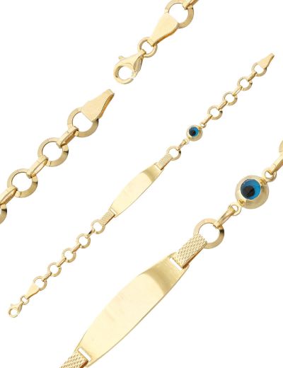 Göz Boncuğu Nazarlık Altın Çocuk Künye Bileklik resmi