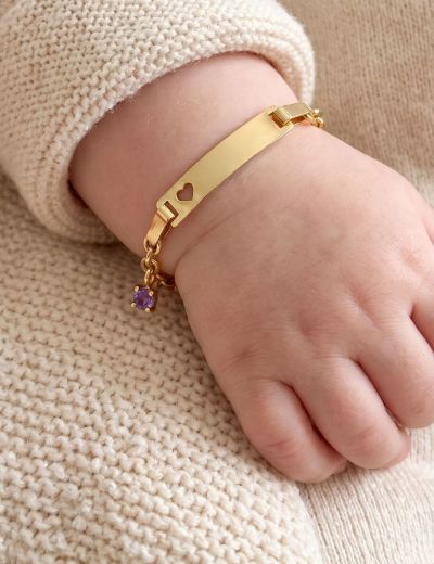 14 Ayar Altın Bebek Künye Bileklik-Kalp Figürlü Gurmet Zincir resmi