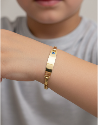 Altın Bebek Künye Bileklik-Nazar Boncuklu resmi