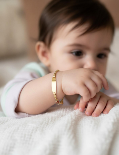 14 Ayar Altın Uğur Böceği Çocuk Künye Bileklik resmi