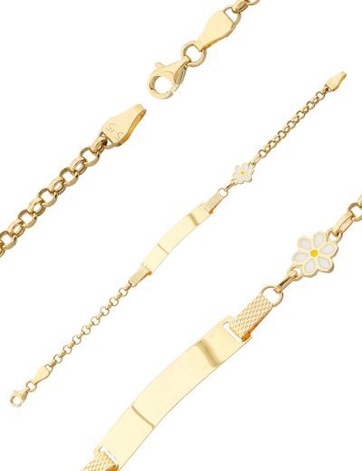 14 Ayar Altın Papatya Çocuk Künye Bileklik resmi