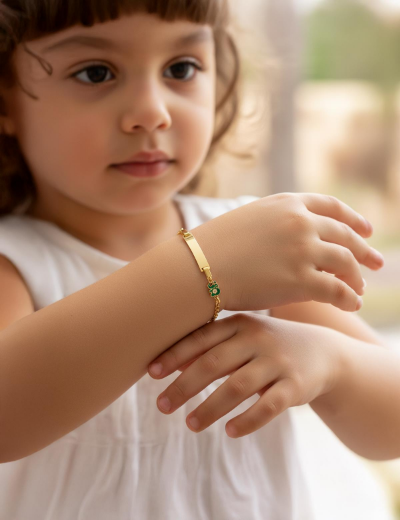 Yeşil Fil Altın Çocuk Künye Bileklik resmi