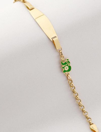 Yeşil Fil Altın Çocuk Künye Bileklik resmi