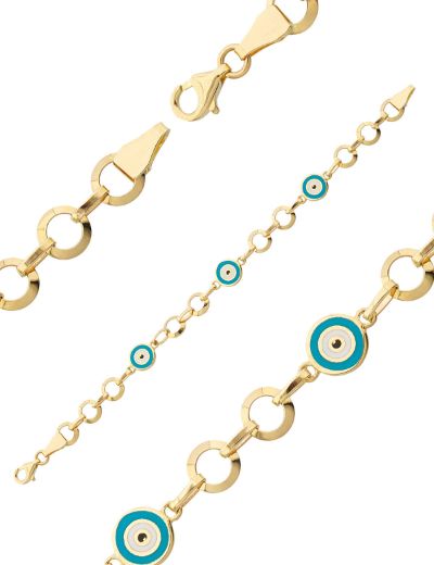 Göz Mineli Nazar Boncuğu Altın Çocuk Bileklik resmi