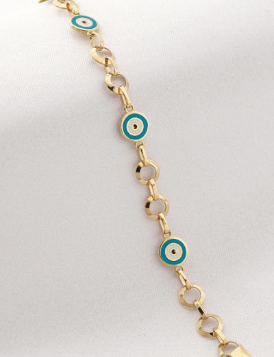 Göz Mineli Nazar Boncuğu Altın Çocuk Bileklik resmi