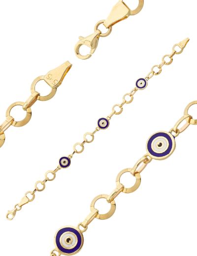 Göz Mineli Nazar Boncuğu Altın Çocuk Bileklik resmi