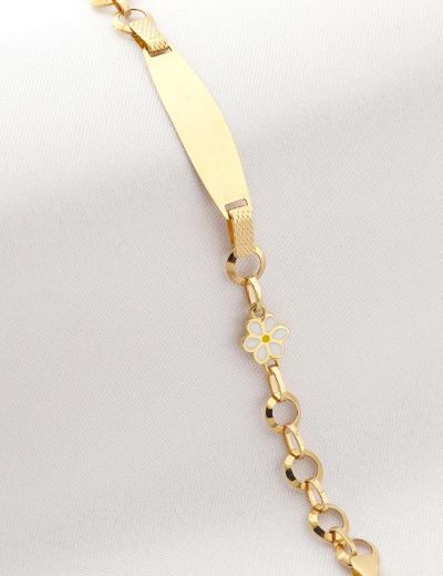 Beyaz Çiçek Altın Çocuk Künye Bileklik resmi