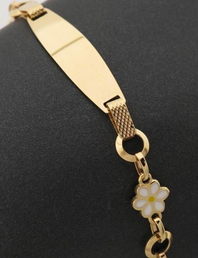 Beyaz Çiçek Altın Çocuk Künye Bileklik resmi