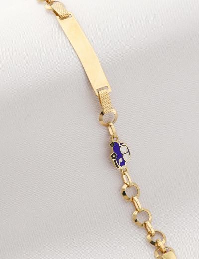 Araba Figürlü Altın Çocuk Künye Bileklik resmi