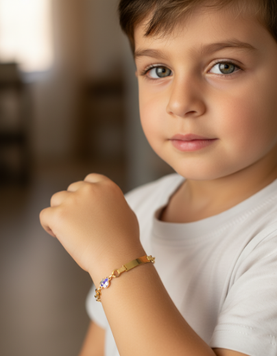 Araba Figürlü Altın Çocuk Künye Bileklik resmi