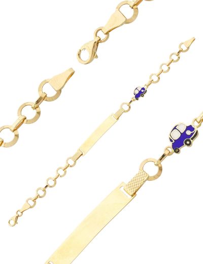 Araba Figürlü Altın Çocuk Künye Bileklik resmi