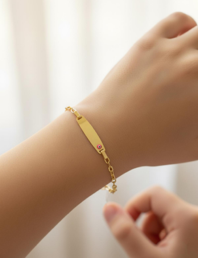 Altın Çocuk Künye Bileklik-Göz Boncuklu resmi