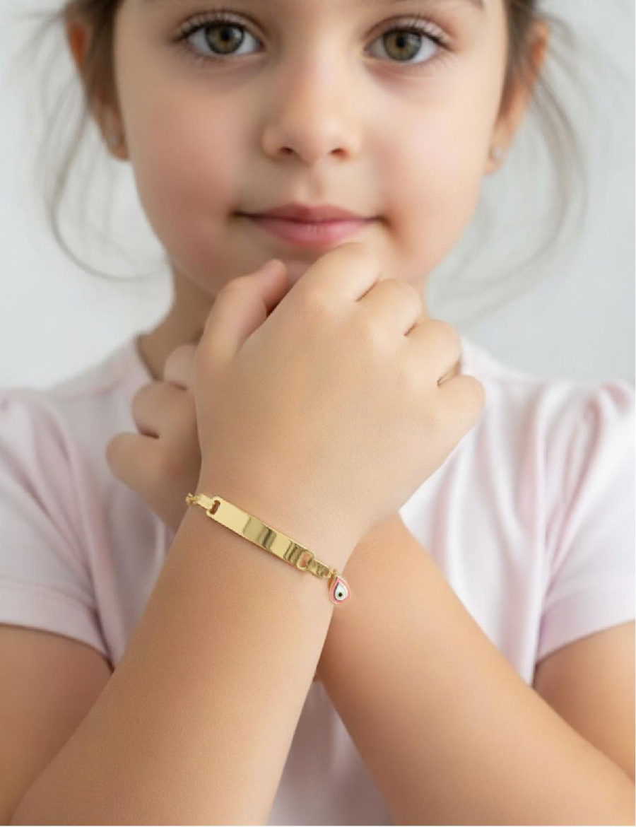 Damla Pembe Mineli Çocuk Künye Bileklik resmi