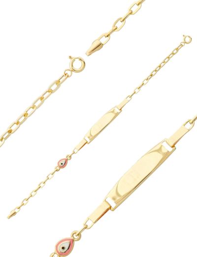 Damla Pembe Mineli Çocuk Künye Bileklik resmi