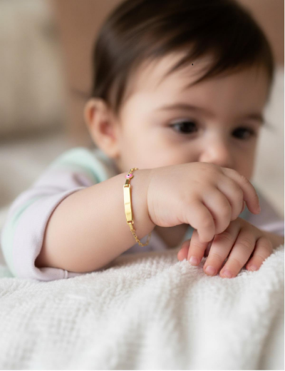 Pembe Mineli Bebek Künye Bileklik resmi