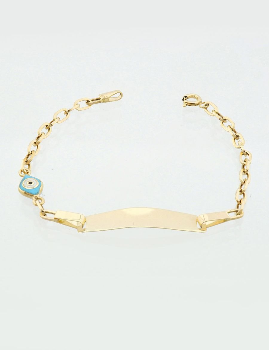 Göz Mineli Nazarlık Altın Çocuk Künye Bileklik resmi