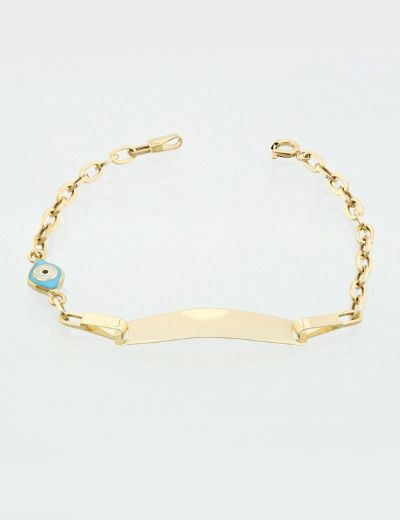 Göz Mineli Nazarlık Altın Çocuk Künye Bileklik resmi