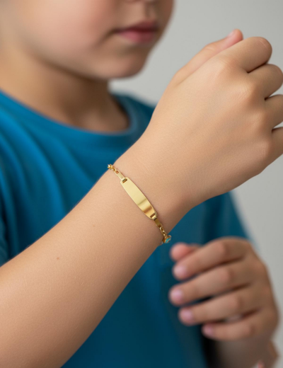 Göz Mineli Nazarlık Altın Çocuk Künye Bileklik resmi