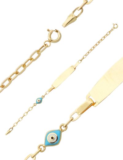 Göz Mineli Nazarlık Altın Çocuk Künye Bileklik resmi