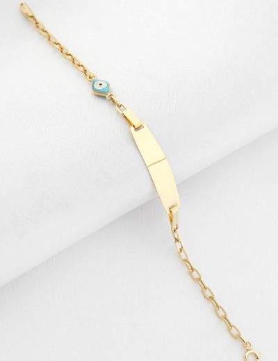 Göz Mineli Nazarlık Altın Çocuk Künye Bileklik resmi