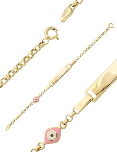 Pembe Mineli Bebek Künye Bileklik resmi