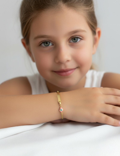 Pembe Mineli Bebek Künye Bileklik resmi