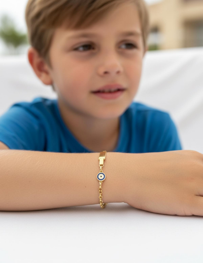 Mavi Göz Mineli Çocuk Künye Bileklik resmi
