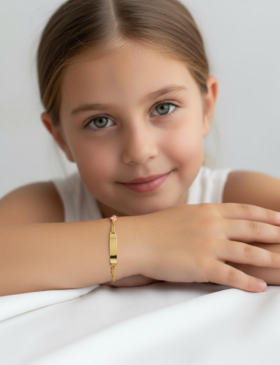 Kalp Mineli Çocuk Künye Bileklik resmi