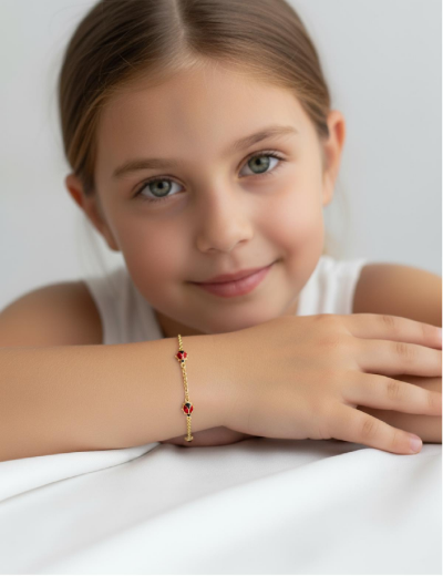 Mineli Uğur Böceği Zincir Çocuk Bileklik resmi